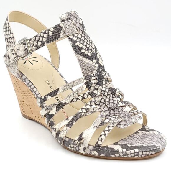 Isaac Mizrahi Live Women Slingback Wedge Sandal Simmer2 Size US 9M White Snake - Picture 1 of 6